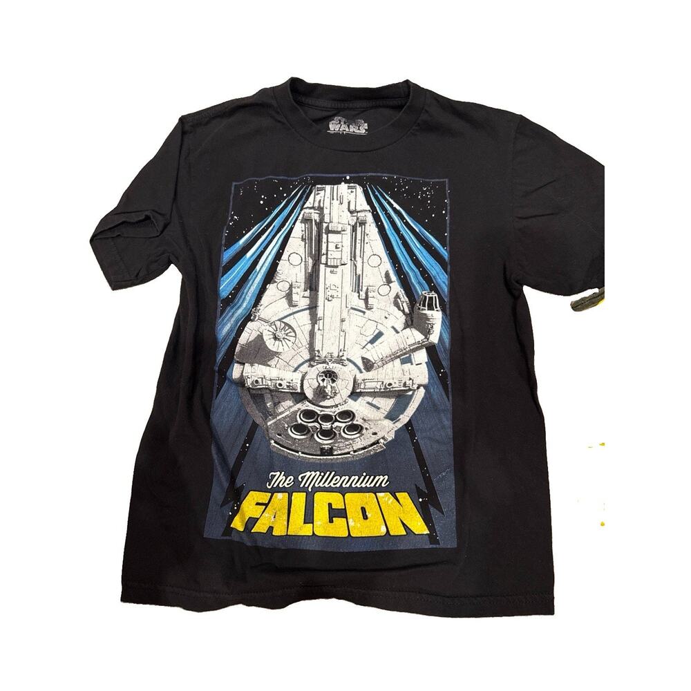 Star Wars Millennium Falcon Black Graphic T-Shirt Sci-Fi Franchise Apparel - Picture 2 of 3